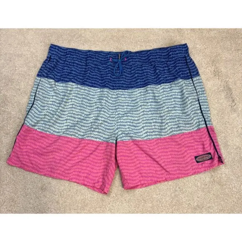 Vineyard Vines Men's Printed Chappy Trunks Wavy Tails 3-Color Stripe Size 2XL